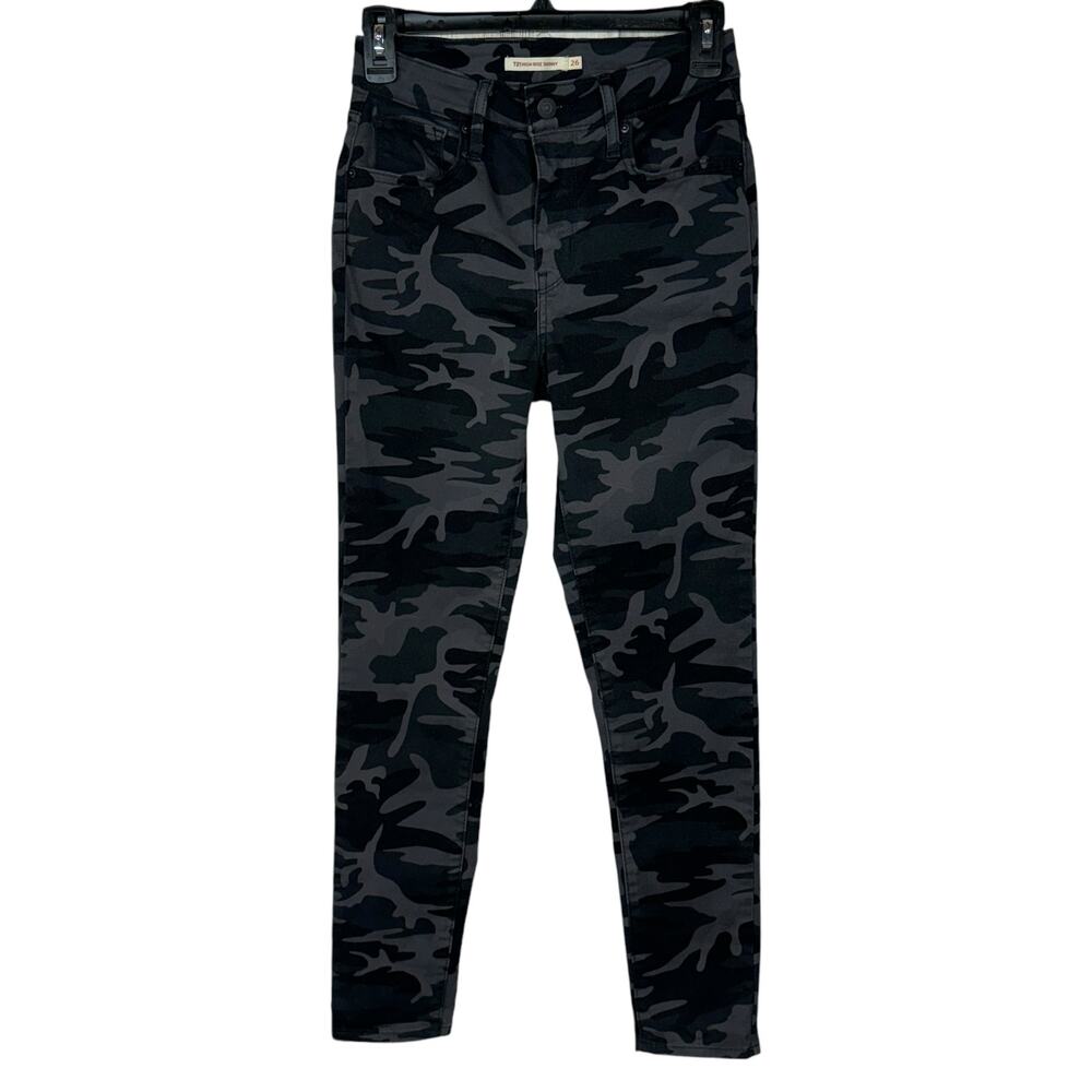Levi’s 721 SZ 26 High-Rise Skinny Jeans Camo Stretch Zip-Fly Pockets Black Gray